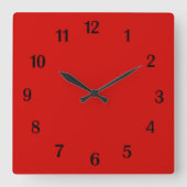 赤無地のの黒い数字 スクエア壁時計 (正面)