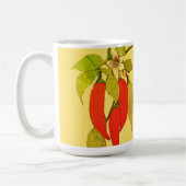 赤熱したチリペッパーオンつる植物グリーン葉の花 コーヒーマグカップ (左)