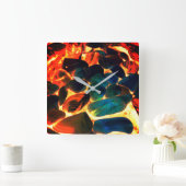 赤熱の火山性溶岩またはエンバーの上の海の牡蠣の殻 スクエア壁時計 (ホーム)