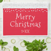 赤犬ペットの写真スターメリークリスマス キッチンタオル (折り畳み)