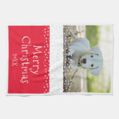 赤犬ペットの写真スターメリークリスマス キッチンタオル (横)