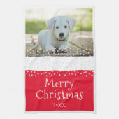 赤犬ペットの写真スターメリークリスマス キッチンタオル (縦)
