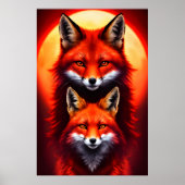 赤狐の母と子のポートレート | AI Art ポスター (正面)