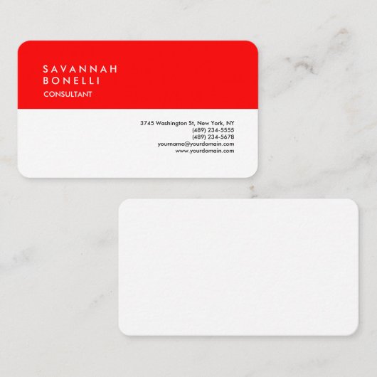 赤独占的白モダントレンディーミニマル 名刺 (正面/裏面)