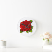 赤独身のいローズオンホワイト ラウンド壁時計 (ホーム)