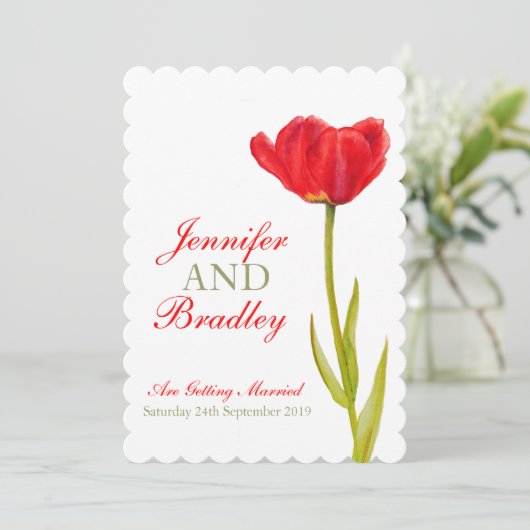 赤独身のチューリップアートホワイト結婚式招待状 招待状 (スタンド正面)