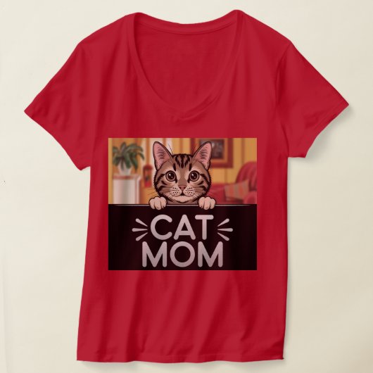 赤猫ママVネックTシャツ Tシャツ (レイダウン)