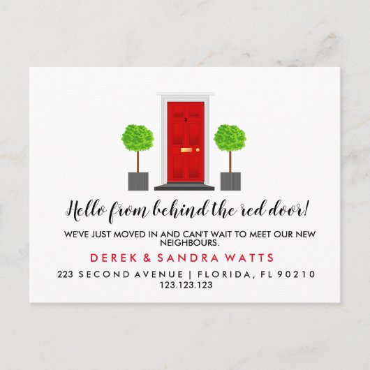 赤玄関ドア移動した住所の変更 案内ポストカード (正面)