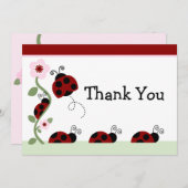 赤玉虫と花の赤ちゃんシャワーサンキューカード サンキューカード (正面/裏面)