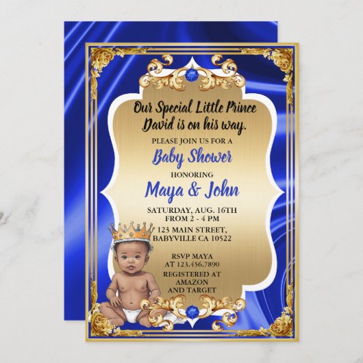 赤王室のちゃんシャワー招待状暗い肌トーン 招待状 (正面/裏面)