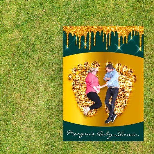 赤王室のちゃんシャワー足ガールボーイ金ゴールド緑 招待状