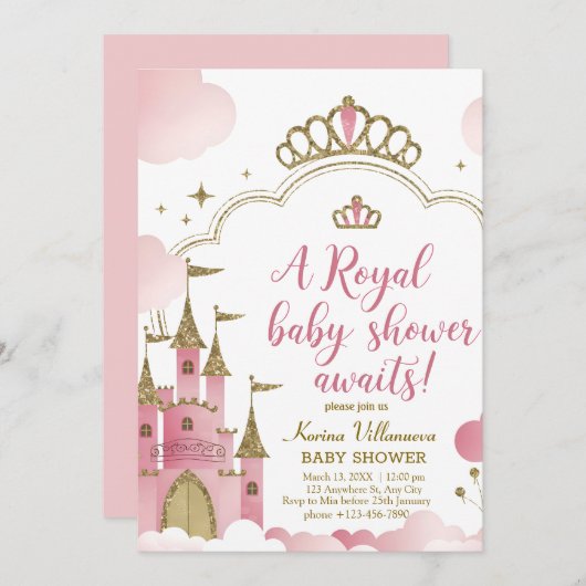赤王室のちゃんシャワー：魔法のおとぎ話の城 招待状 (正面/裏面)