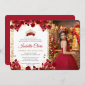 赤王室のフローラ金ゴールドアーチ写真キンセアニェラ 招待状 (正面/裏面)