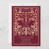 赤王室の中世バラ金ゴールド結婚剣 招待状 (正面)