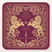 赤王室の獅子中世結婚剣 スクエアペーパーコースター (正面)