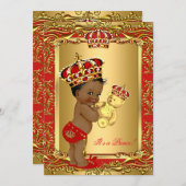 赤王室の王子王冠の赤ちゃんシャワー熊エスニック 招待状 (正面/裏面)