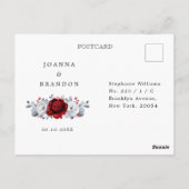 赤王室の白シルバーメタリックウェディングRSVP ポストカード (裏面)