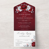 赤王室の白銀金属フローラ結婚ズ オールインワン招待状 (内側)