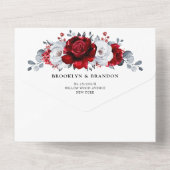 赤王室の白銀金属フローラ結婚ズ オールインワン招待状 (裏面)