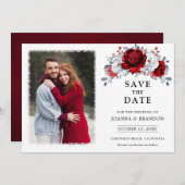 赤王室の白銀金属フローラ結婚ズ セーブザデート (正面/裏面)