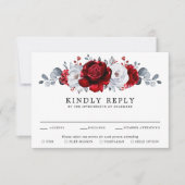 赤王室の白銀金属フローラ結婚ズ 出欠カード (正面)