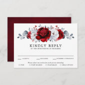 赤王室の白銀金属フローラ結婚ズ 出欠カード (正面/裏面)