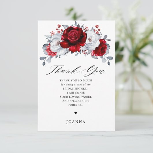 赤王室の白銀金属ブライダルシャワー サンキューカード (スタンド正面)