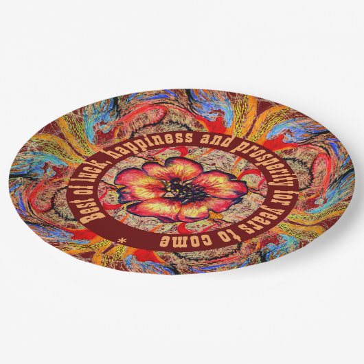 赤王室の紅花とテキスト ペーパープレート (アングル)