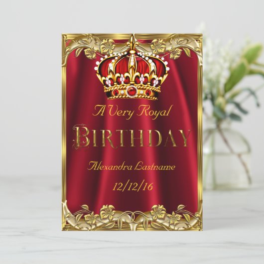 赤王室の誕生会金ゴールドクラウン招待状 招待状 (スタンド正面)