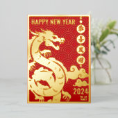 赤王室の金ゴールド中国の〔占星術の〕十二宮図旧正月2024 箔シーズンカード (立ち正面)