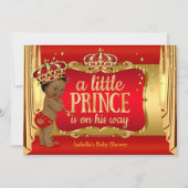 赤王室の金ゴールド少年プリンスベイビーシャワーエスニック 招待状 (正面)
