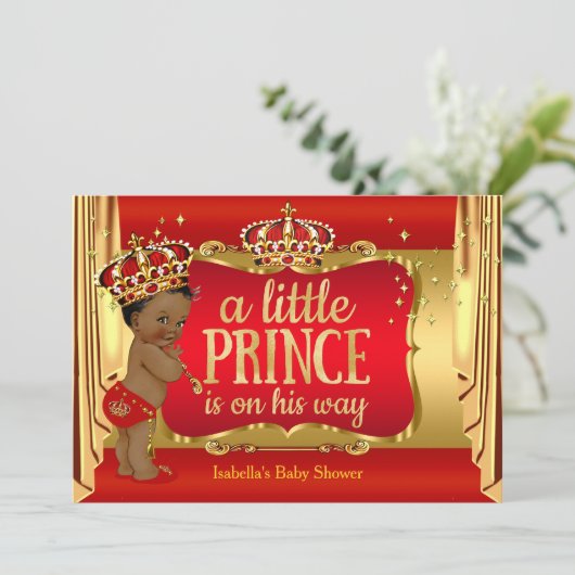 赤王室の金ゴールド少年プリンスベイビーシャワーエスニック 招待状 (スタンド正面)
