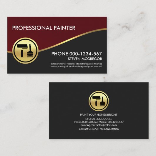 赤王室の金ゴールド波絵画サービス 名刺 (正面/裏面)