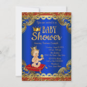 赤王室の青金ゴールドチェアプリンス赤ちゃんシャワー 招待状 (裏面)