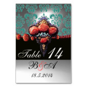 赤珊瑚バラ黒青白ダマスクモノグラム テーブルナンバー (裏面)