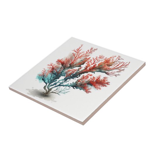 赤珊瑚、水彩陶瓦 タイル (側面)