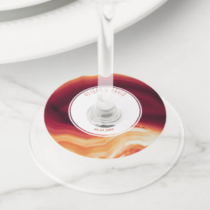 赤瑪瑙とフレームのエッジモダン秋の結婚式 ワイングラスタグ