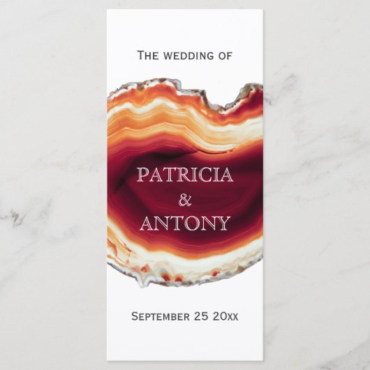 赤瑪瑙のスライス、ジオード モダンな秋の結婚式のプログラム プログラム (正面)