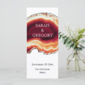 赤瑪瑙のスライス、ジオード モダン秋の結婚式メニュー メニュー (スタンド正面)