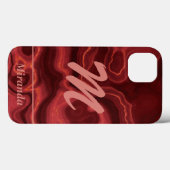 赤瑪瑙の大理石ライトピンクのモノグラムと名前 Case-Mate iPhoneケース (裏面 (横))