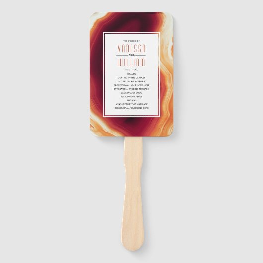 赤瑪瑙スライス及びフレーム秋の結婚式プログラム ハンドファン (正面)