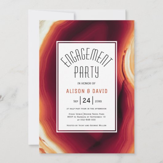 赤瑪瑙スライス秋の結婚式婚約パーティ 招待状 (正面)