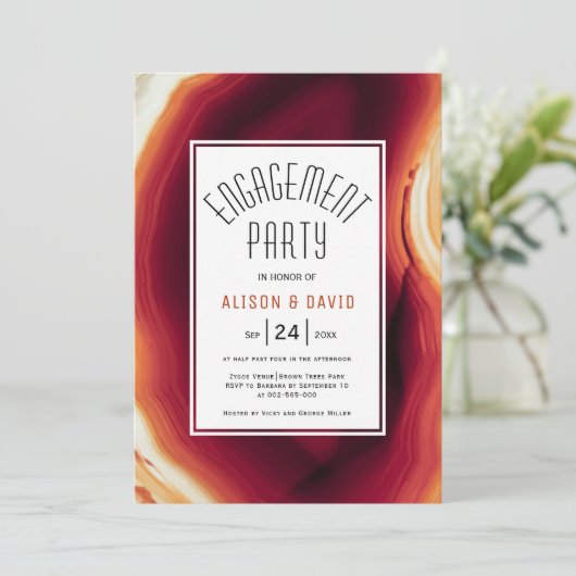 赤瑪瑙スライス秋の結婚式婚約パーティ 招待状 (スタンド正面)