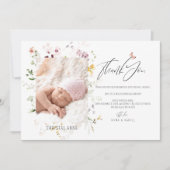 赤生まれたばかりのちゃんシャワー女の子ありがとう写真誕生 案内状 (正面)