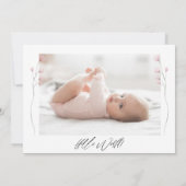 赤生まれたばかりのちゃんシャワー女の子ありがとう写真誕生 案内状 (裏面)