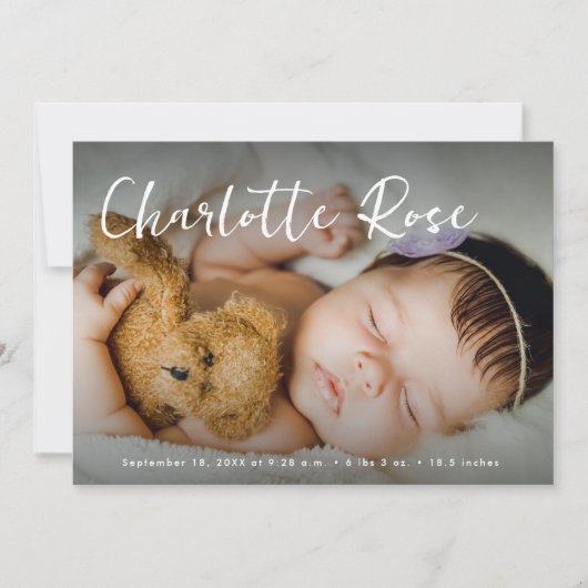 赤生まれたばかりのちゃんモダンの女の子2枚の写真カスタム統計 案内状 (正面)
