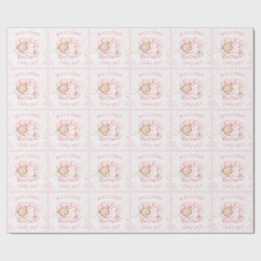 赤生まれたばかりのちゃん女の子の名前ピンクベアー ラッピングペーパー (フラット)