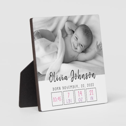 赤生まれたばかりのちゃん女の子の誕生状態シンプル白 フォトプラーク (正面)