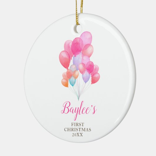 赤生まれたばかりのちゃん女子パーソナライズされた水彩風船 セラミックオーナメント (左)