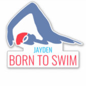 赤生まれ帽の泳ぐ人で泳いでパーソナライズされた シール (正面)